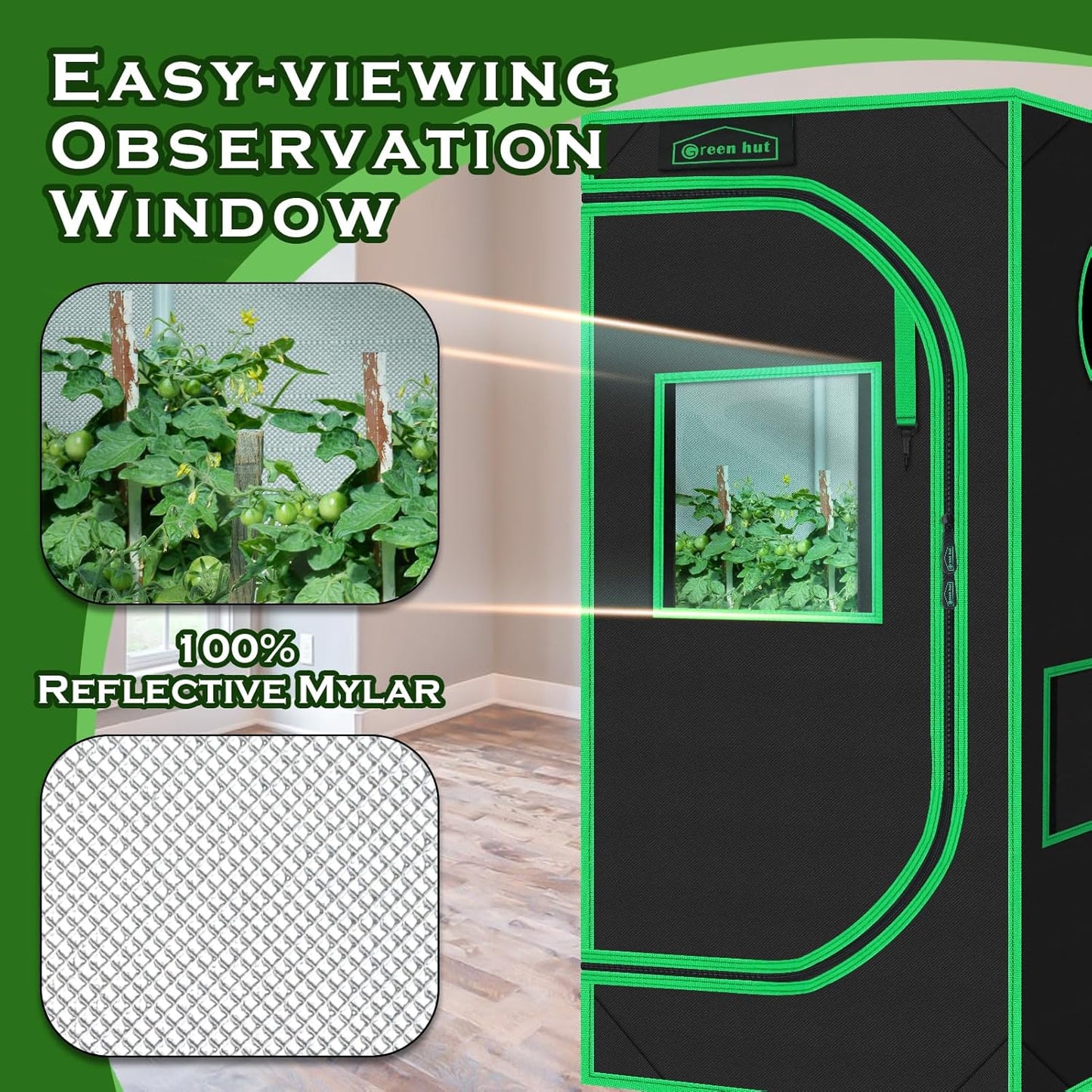 Grow Tent 24"x24"x48" 600D Mylar Hydroponic Indoor Grow Tents with Observation Window, Removable Floor Tray and Tool Bag for Indoor Plant Growing 2x2