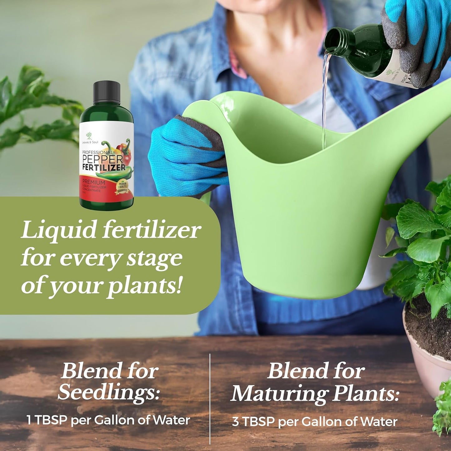 LEAVES AND SOUL Professional Liquid Pepper Fertilizer | 5-1-5 Concentrate, Liquid Plant Fertilizer for Garden, Healthy Produce, Good Harvest, Multi-Purpose Blend & Gardening Supplies | 8 oz