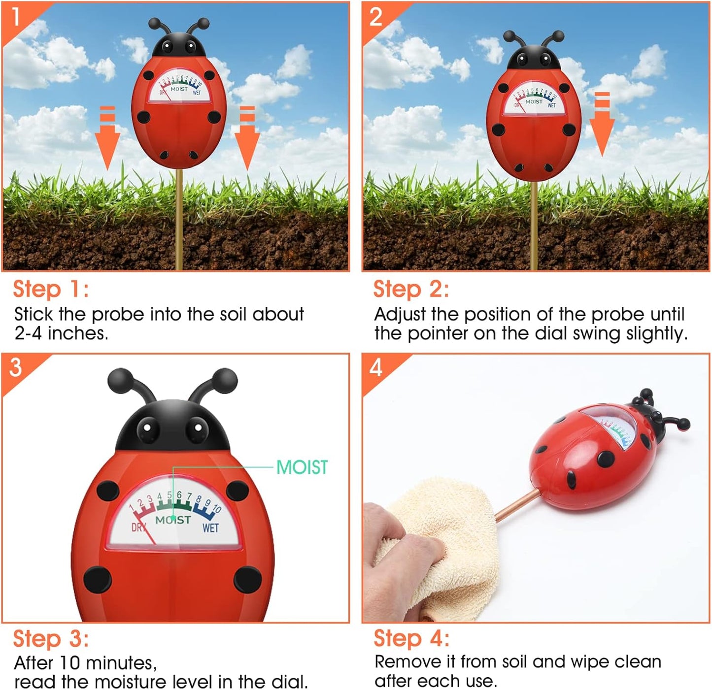 UNIWA Soil Moisture Meter, Plant Moisture Meter, Soil Hygrometer Sensor for Gardening, Farming, Indoor, and Outdoor Plants, Plant Water Monitor Gardening Gifts, No Batteries Required, 2-Pack