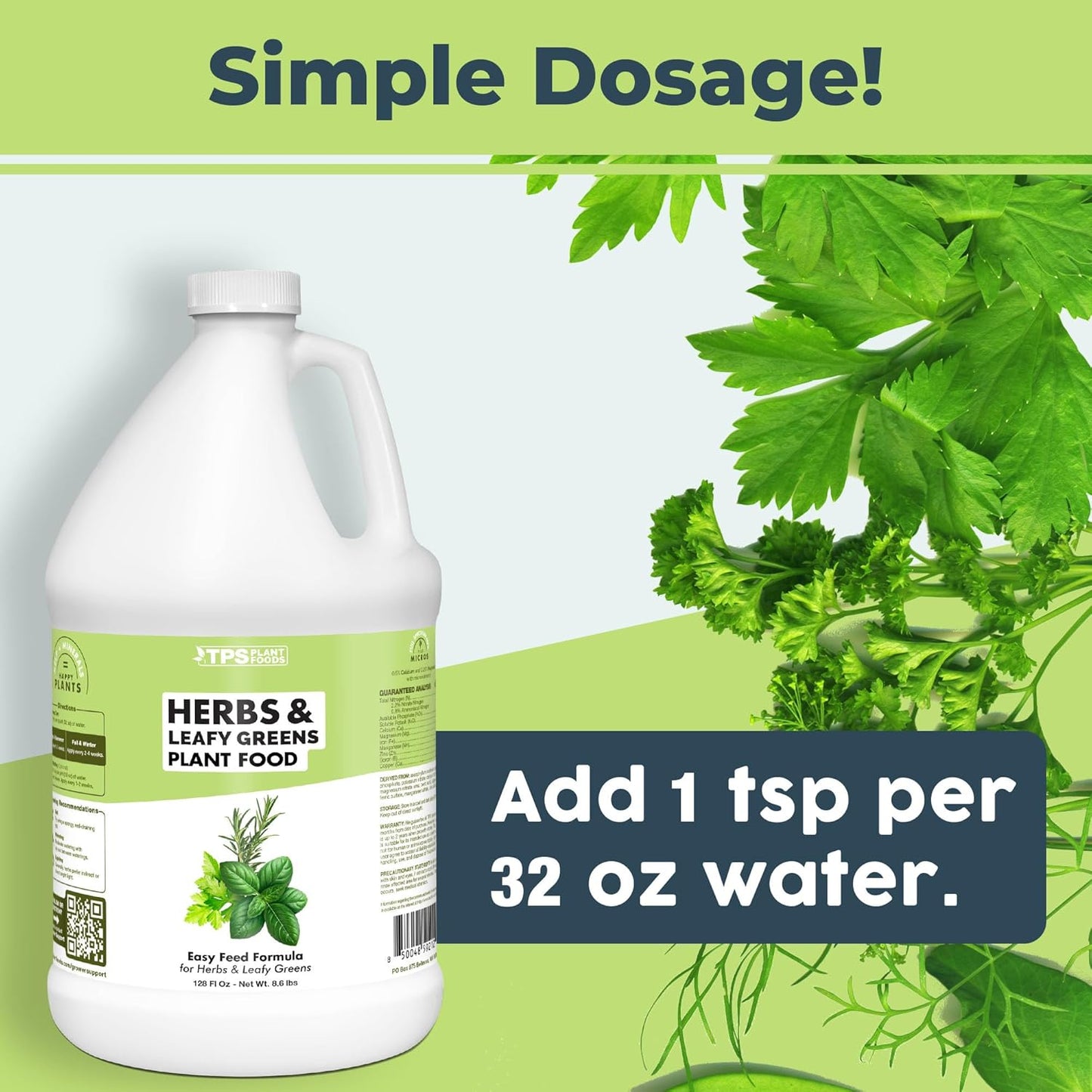 TPS NUTRIENTS Herb Plant Food for All Edible Herbs, Leafy Greens and Veggies, Liquid Houseplant Fertilizer, 1 Gallon (128 oz)
