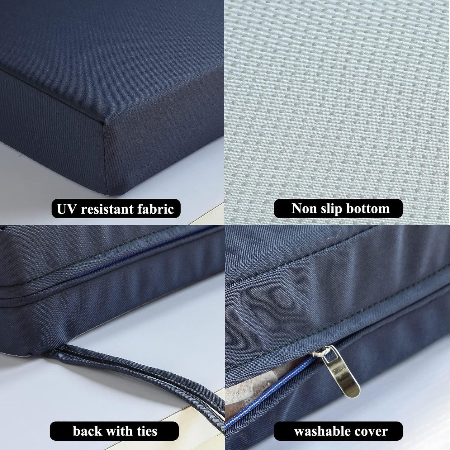 Patio Chair Cushions Non Slip Bottom Chair Pad with TiesSet of 2 Waterproof Square Outdoor Seat Cushion Replacement for Garden Swing Furniture 18x18 Inch, Navy Blue