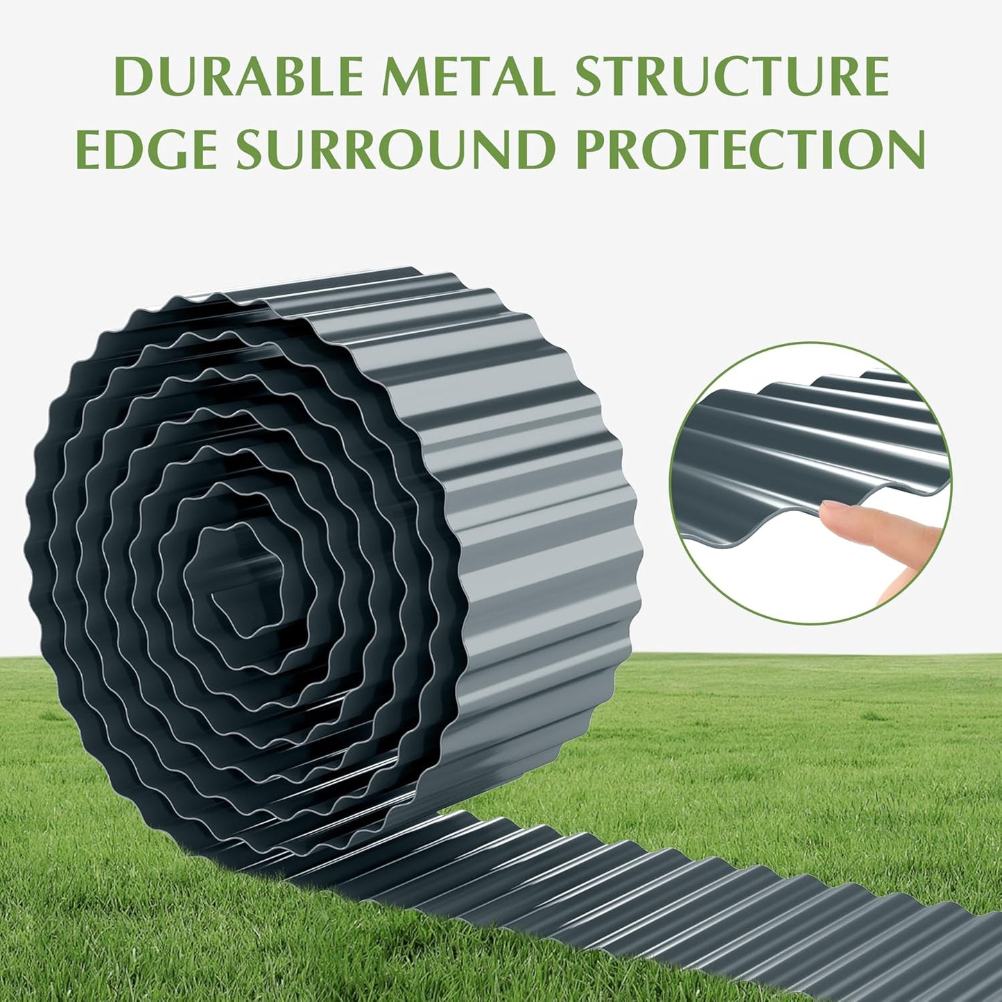 Metal Garden Edging Border, Corrugated Steel Landscaping, DIY for Lawn (Black, 10 Inch x 20FT)