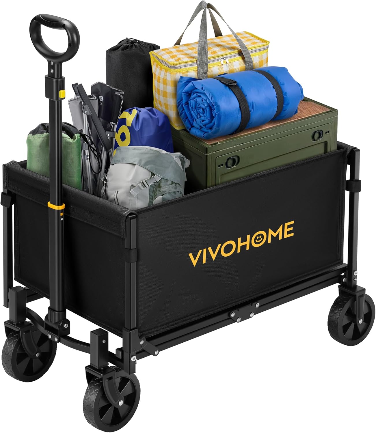 VIVOHOME Collapsible Wagon Cart Lightweight Portable Folding Utility Wagons with All-Terrain Wheels for Grocery Sports Garden Shopping Camping