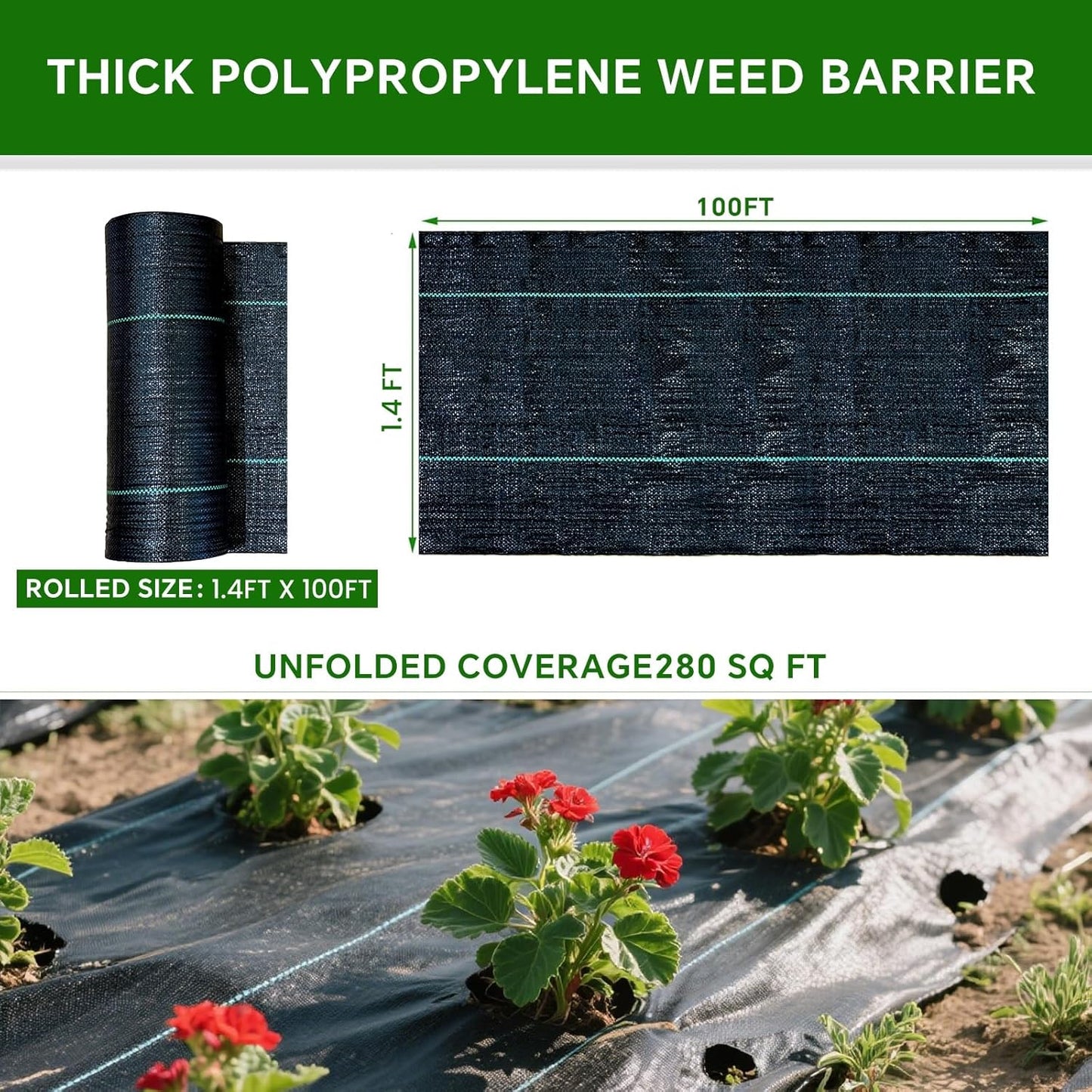 Weed Barrier Landscape Fabric Heavy Duty,3.2 OZ Premium Garden Weed Blocker Fabric for Weed Control, Plastic Ground Cover with Woven Weed Cloth,Durable Landscaping Fabric (1.4ft x 100ft)