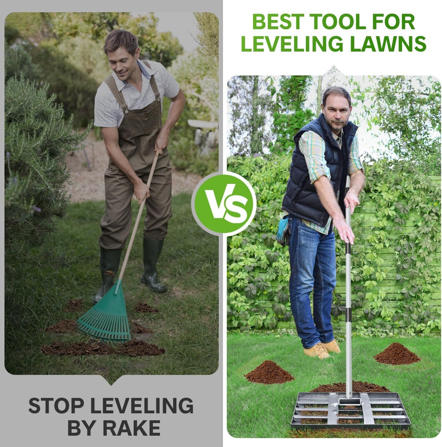 Lawn Leveling Rake, Lawn Leveler with Stainless Steel Long Handle, Heavy Duty Yard Level Tool for Leveling Soil, Sand Or Dirt Surfaces, Gardening Gloves Gift Included (17x10in)