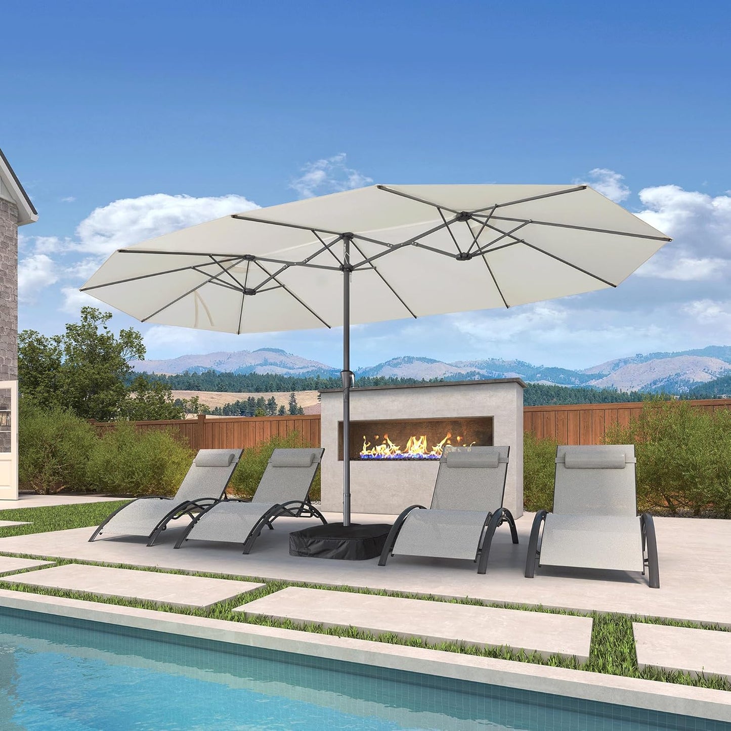 PURPLE LEAF 15ft Patio Market Umbrella with Base Included Double-Sided Rectangle Outdoor Umbrella Table Umbrella with Crank for Pool Garden Deck, Cream