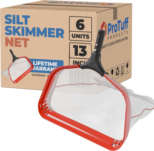 ProTuff 13" Silt Net Pool Skimmers for PROS – 6 Pack – “490 Promise” Unlimited, Unconditional Replacement – Ultra-Durable Ultra-Fine Net for Silt – Heavy-Duty Aluminum Frame & EZ-Clip Pole Attachment