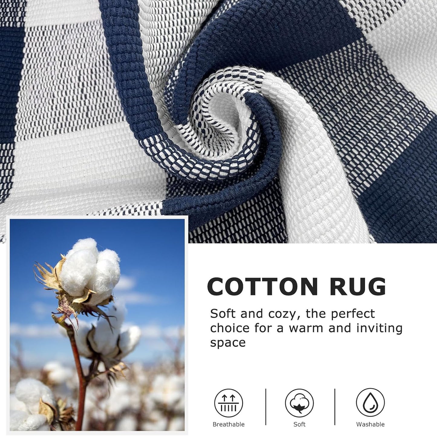 IOHOUZE Buffalo Plaid Checkered Rug 4x6 Ft Front Door Mats, Washable Area Rugs for Front Porch Decor, Spring Summer Welcome Mats Outdoor, Navy White Rug for Farmhouse/Entryway/Home Entrance