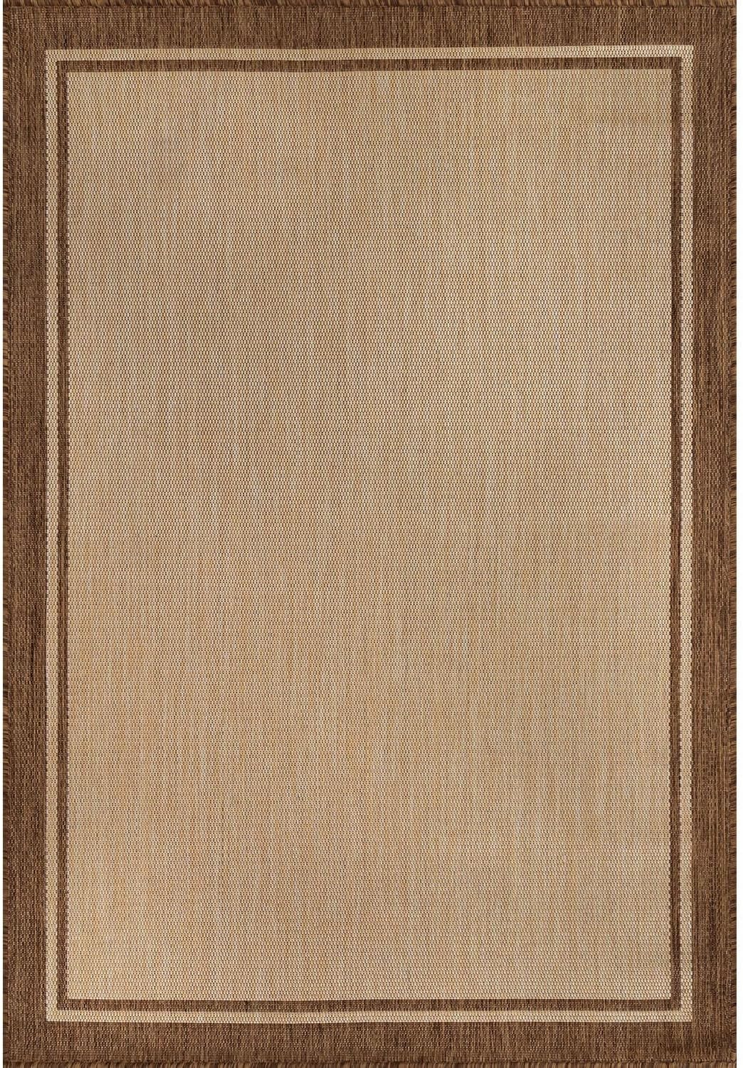 CAMILSON Indoor Outdoor Rug, 10x14 Bordered Natural Brown Modern Large Area Rugs for Indoor and Outdoor Patios, Kitchen and Hallway Mats, Washable Porch Deck Outside Carpet (Jute, 10 x 14)