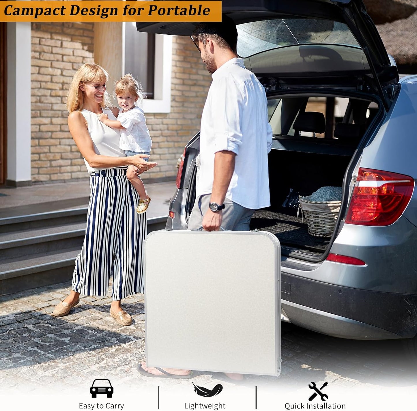 Outvita 4ft Portable Folding Camping Table, Outdoor Waterproof Adjustable Height Table, Aluminum Lightweight Suitcase Foldable Table for Picnic BBQ Beach Dining