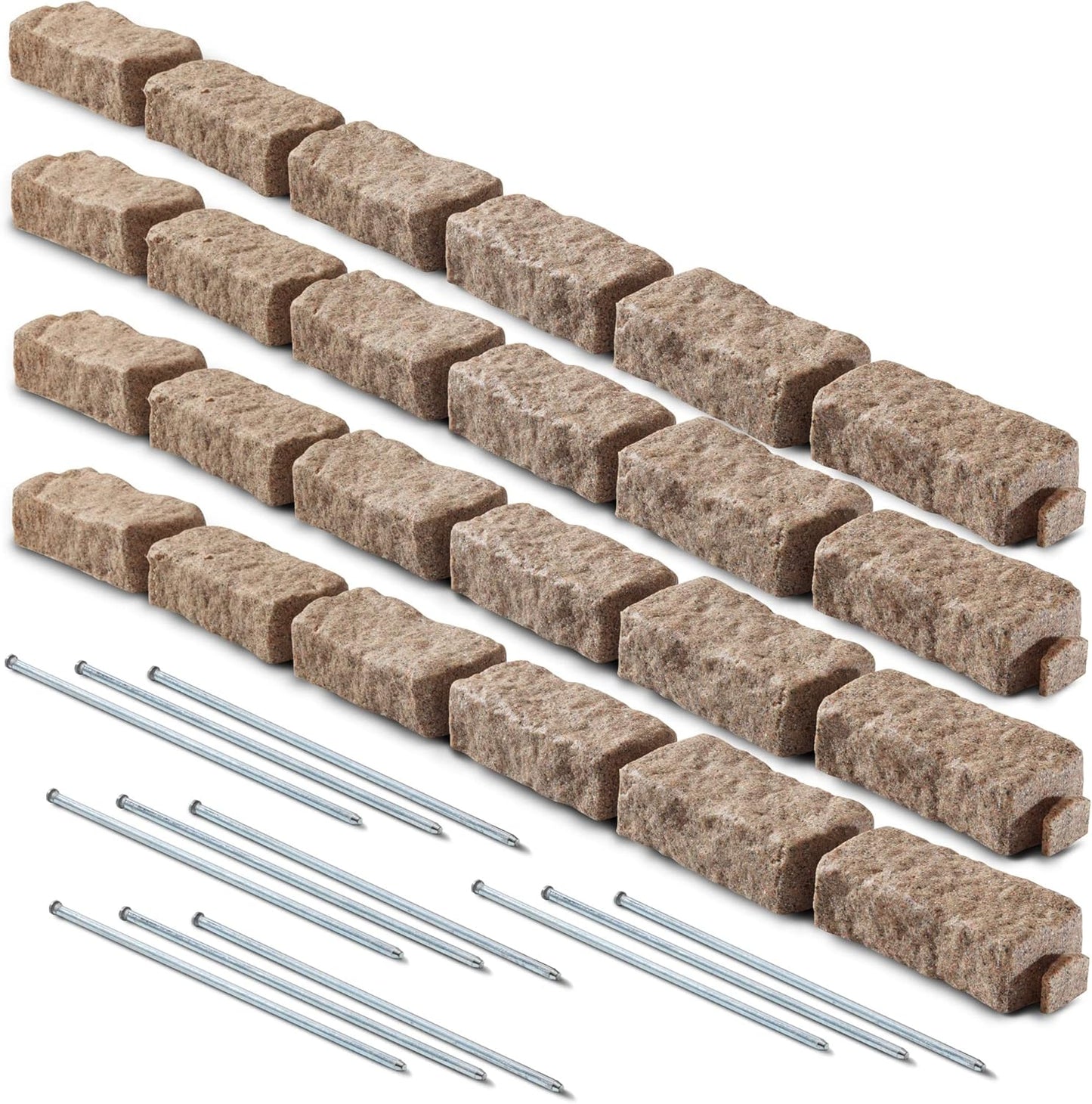Beuta Landscape Edging | Garden Edging Border | Faux Stone Bricks for Lawn edging, Flower beds, Pathways & Yard Edging– 4 Packs | Each Section Has 6 Bricks 48"L x 4"W x 2.25"H | 12 Spikes |Sandstone