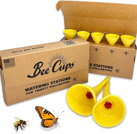 5 Pack, Bee Watering Station, 100% Handmade Porcelain, Bee and Butterfly Feeder for Garden, Outdoor Feeder for Thirsty Pollinators, Plastic Free, Bee Attracting Glaze (5, Bees Knees Yellow)