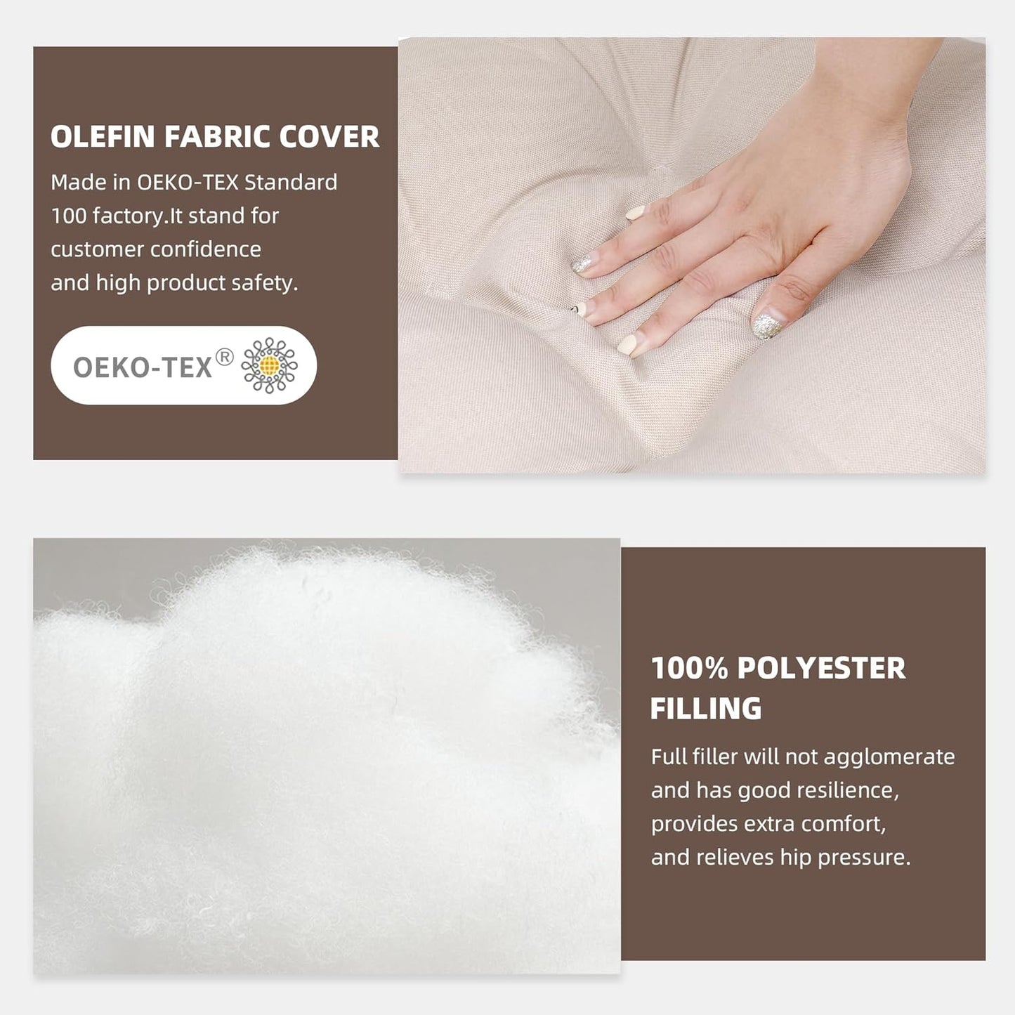 RACE LEAF Chair Cushions 19" x 19" Patio Chair Seat Pads, Set of 2 Thick Fill Tufted Square Patio Cushions, Water-Resistant with Ties for Non-Slip Support, Beige