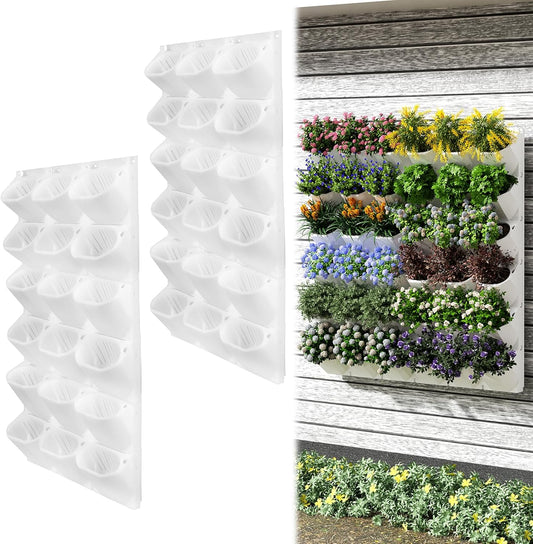 Self-Watering Vertical Wall Planter, 36 Pots Wall Mounted Garden for Indoor/Outdoor, Stackable Planter, Includes Panels, for Herbs, Flowers & Vegetables (White)