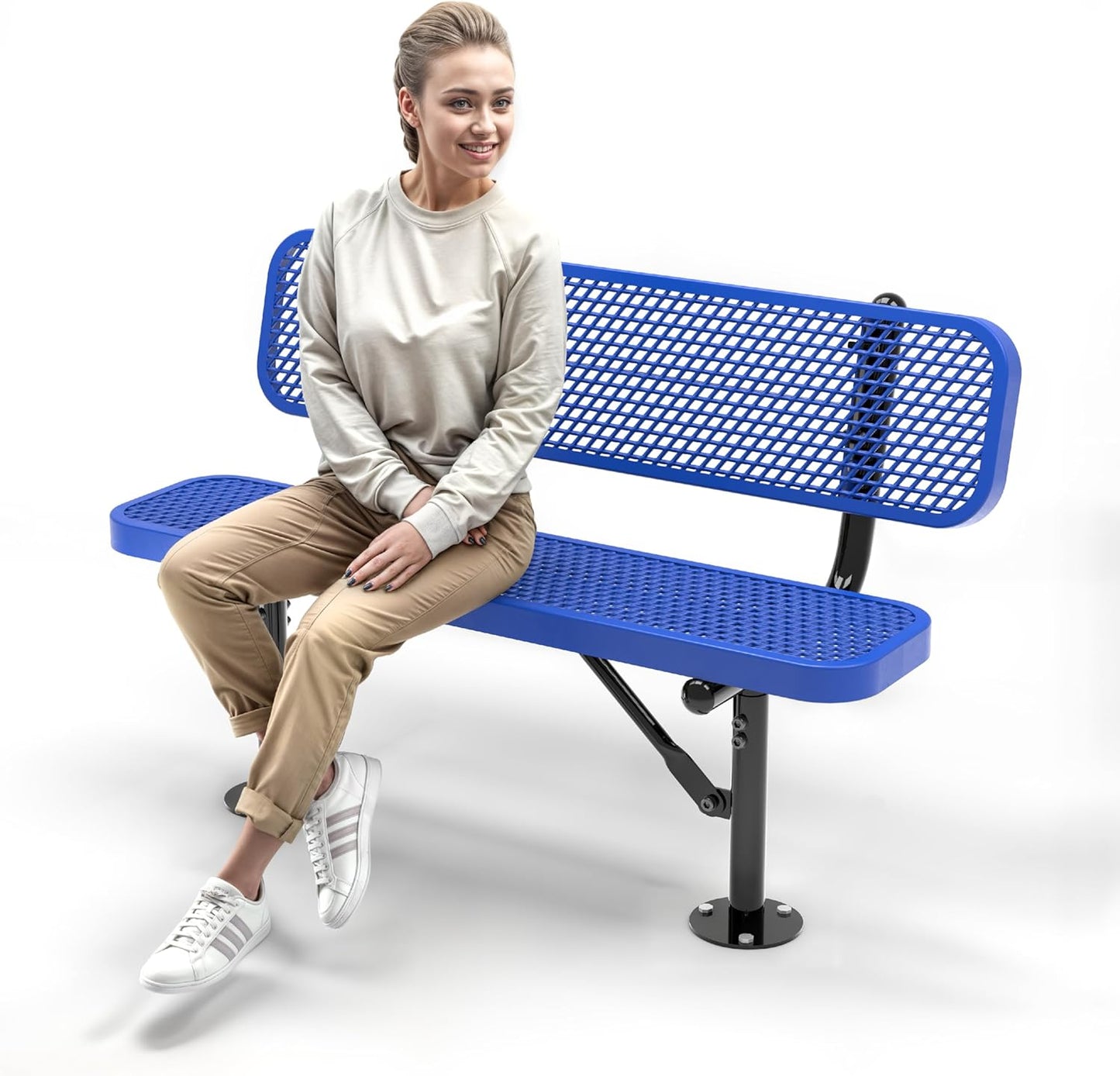 Heavy-Duty Outdoor Metal Bench, Thermoplastic-Coated, Surface, Weatherproof, Commercial-Grade for Parks, Gardens, Patios, Stores & More (4 Ft - Surface with Back, Blue)