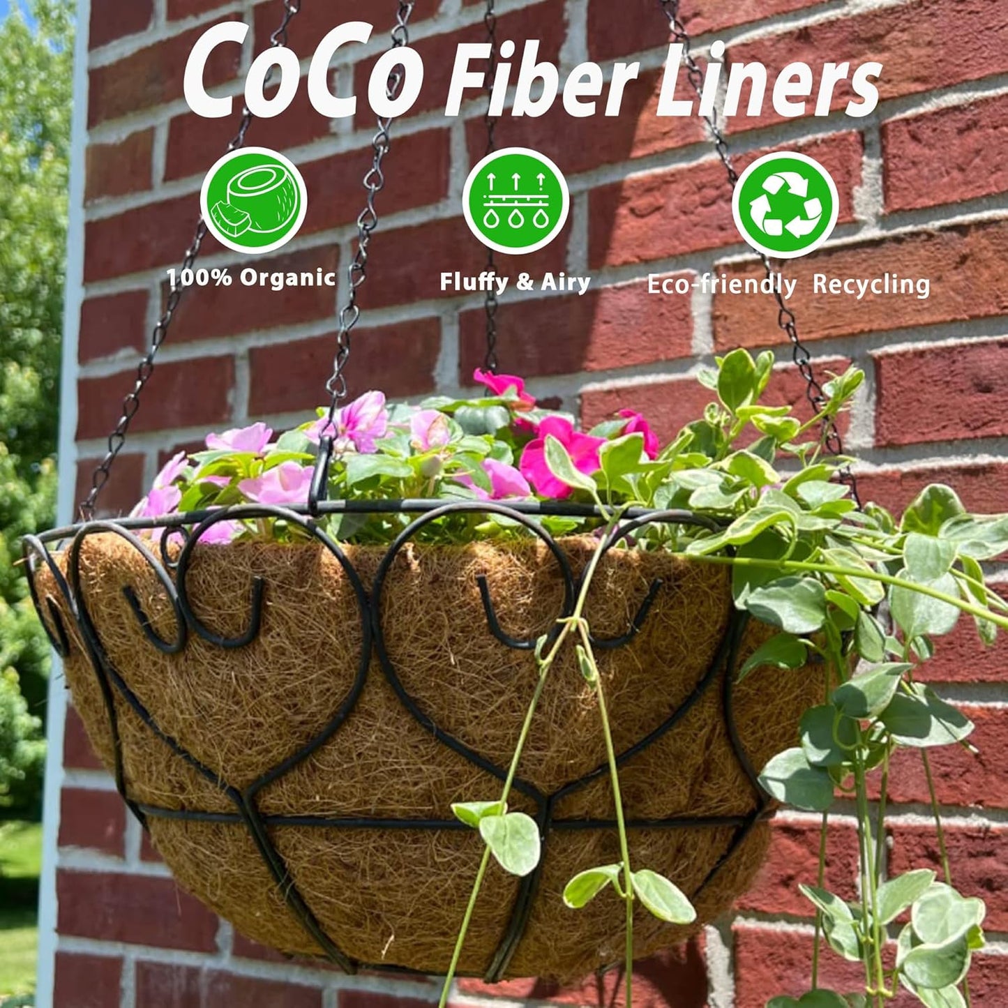 6 Pcs of 12-Inch Hanging Basket Coco Liners Replacement - Natural Round Coconut Fiber Planter Basket Liners for Hanging Basket Flowers