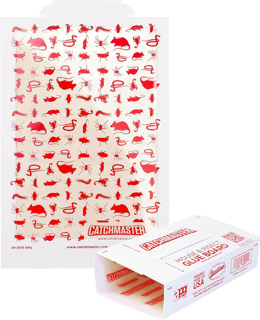 Catchmaster Mouse & Insect Glue Boards 12-Pk, Mouse Traps Indoor for Home, Bulk Glue Traps for Mice and Rats, Adhesive Boards for Inside House, Snake, Lizard, & Spider Trap, Pest Control for Home