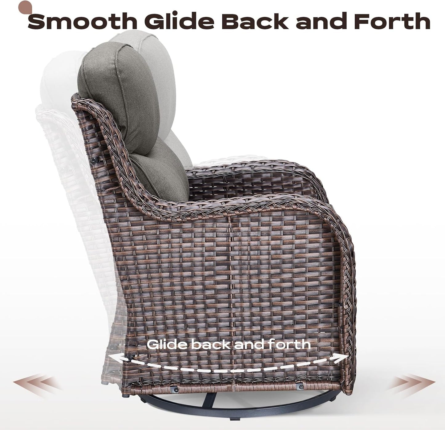 6 Piece Outdoor Patio Swivel Rocker Chairs, Waterproof Wicker, High Back, Deep Seating, Wide Armrest, Upgraded 6 inch Thick Cushions, Side Table, Ideal for Deck Porch Yard, Brown/Grey
