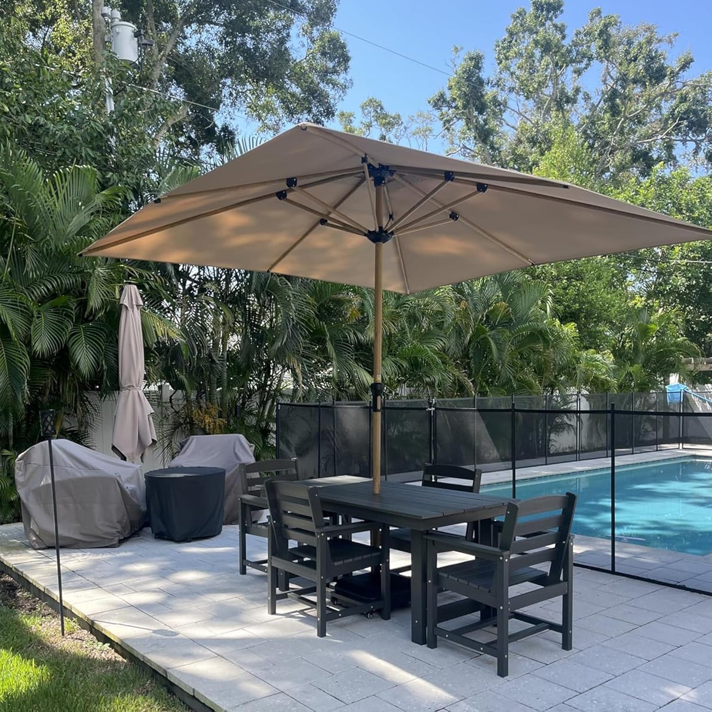 PURPLE LEAF 10' x 10' Square Patio Umbrella Outdoor Table Umbrella Aluminum Market Umbrella with 8 Sturdy Ribs & Crank Outdoor Umbrellas for Garden Deck Patio, Taupe