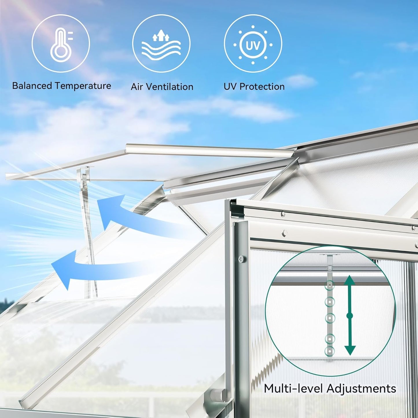 YITAHOME 10x12FT Polycarbonate Greenhouse for Outdoors, Large Heavy Duty Aluminum Greenhouses with Sliding Doors and Vent Window, Walk-in Greenhouse for Garden Backyard, Simple Setup, Silver