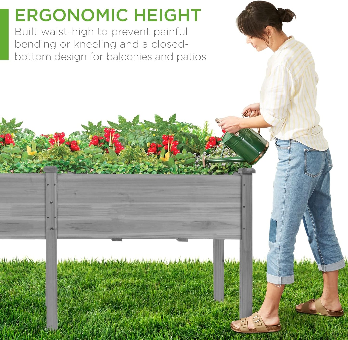 Best Choice Products 72x24x30in Raised Garden Bed, Elevated Wood Planter Box Stand for Backyard, Patio, Balcony w/Divider Panel, 6 Legs, 300lb Capacity - Gray