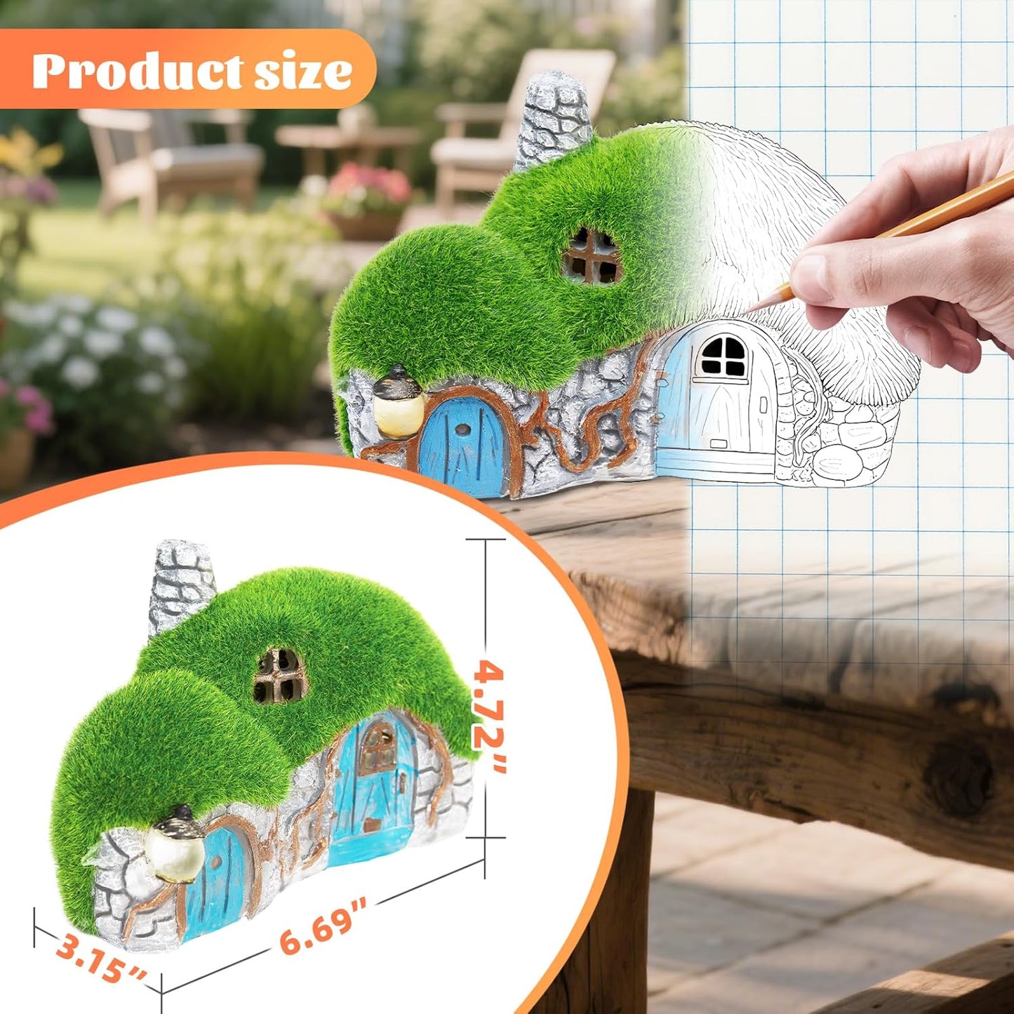 Outdoor Figurine Lights Garden House Statue - Outdoor Statues with Solar Lights Garden Cottage Lighting Figurines for Home or Yard Decor