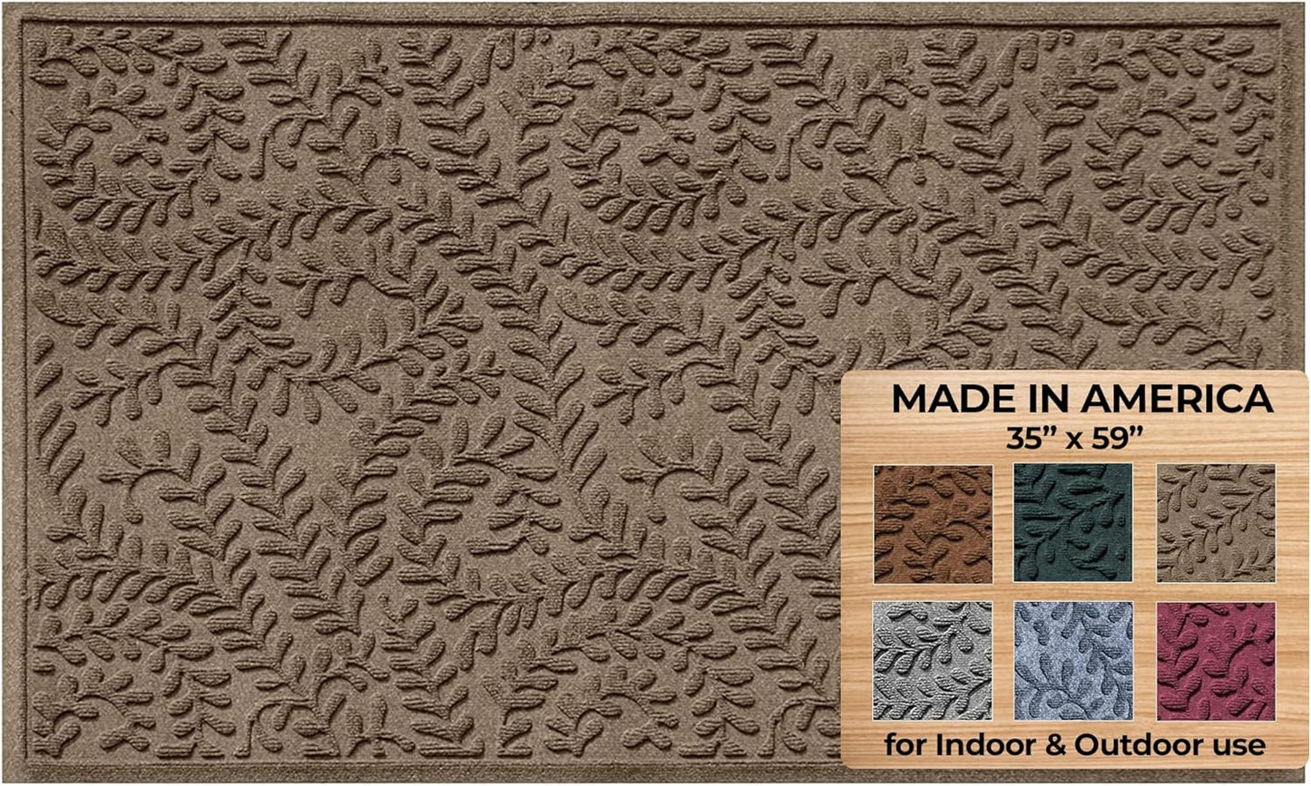 WaterHog Indoor/Outdoor Use Door Mat, 3' x 5', Made in USA, Welcome Mat for Front Door, Durable, Water-Trapping Floor Rug, Decorative, Skid-Resistant Entryway, Boxwood Collection, Khaki/Camel