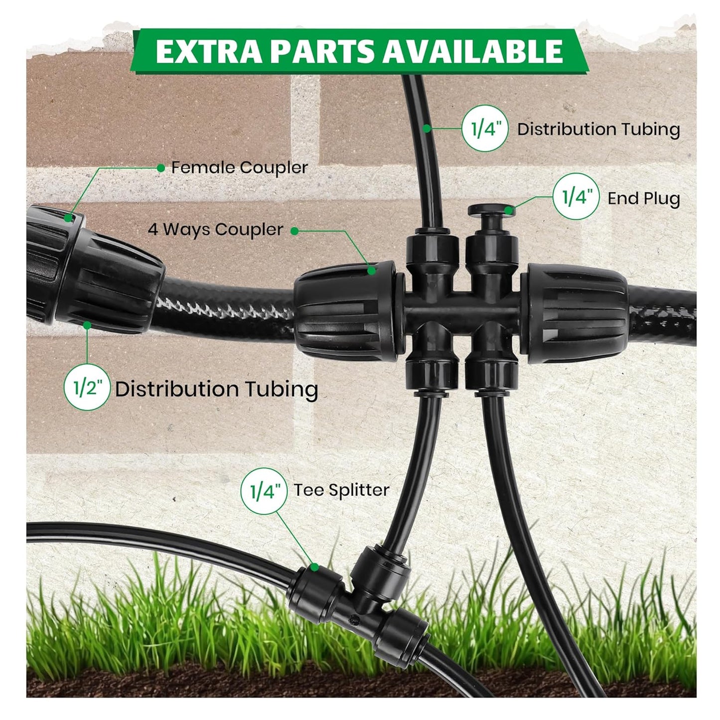 Bonviee 40-Pack Drip Irrigation Emitters- 1/4" Push-to-Connect Precision Irrigation Stakes - Low Flow Garden Watering System for Vegetables, Shrubs & Flower Beds
