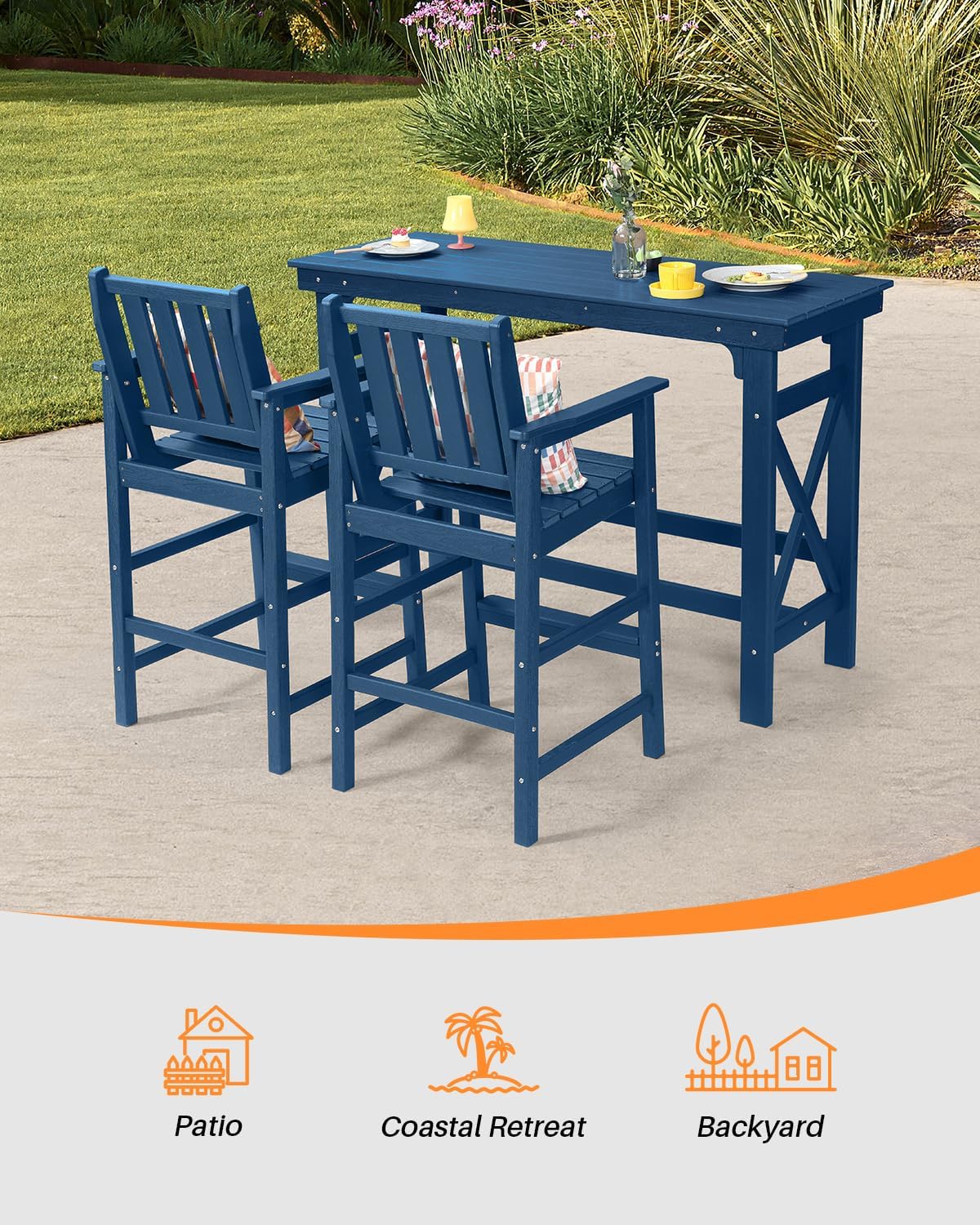 HDPE Outdoor Bar Table, 41" Rectangular Patio Bar Tables, Outdoor Counter Height Table Adirondack Patio Bar Height Table, HDPE Outside Pub Tables for Outside, Balcony, Deck, Poolside, Navy