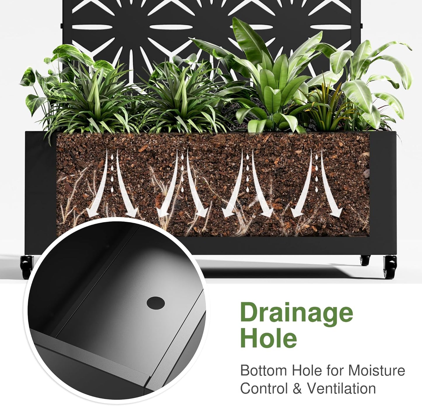 Casaphoria Metal Raised Garden Bed with Trellis and Wheels, 72"x47"x16" Planter Box for Climbing Plants, Vegetables & Vines, Features Drainage Holes and Privacy Screen (Black-Star)