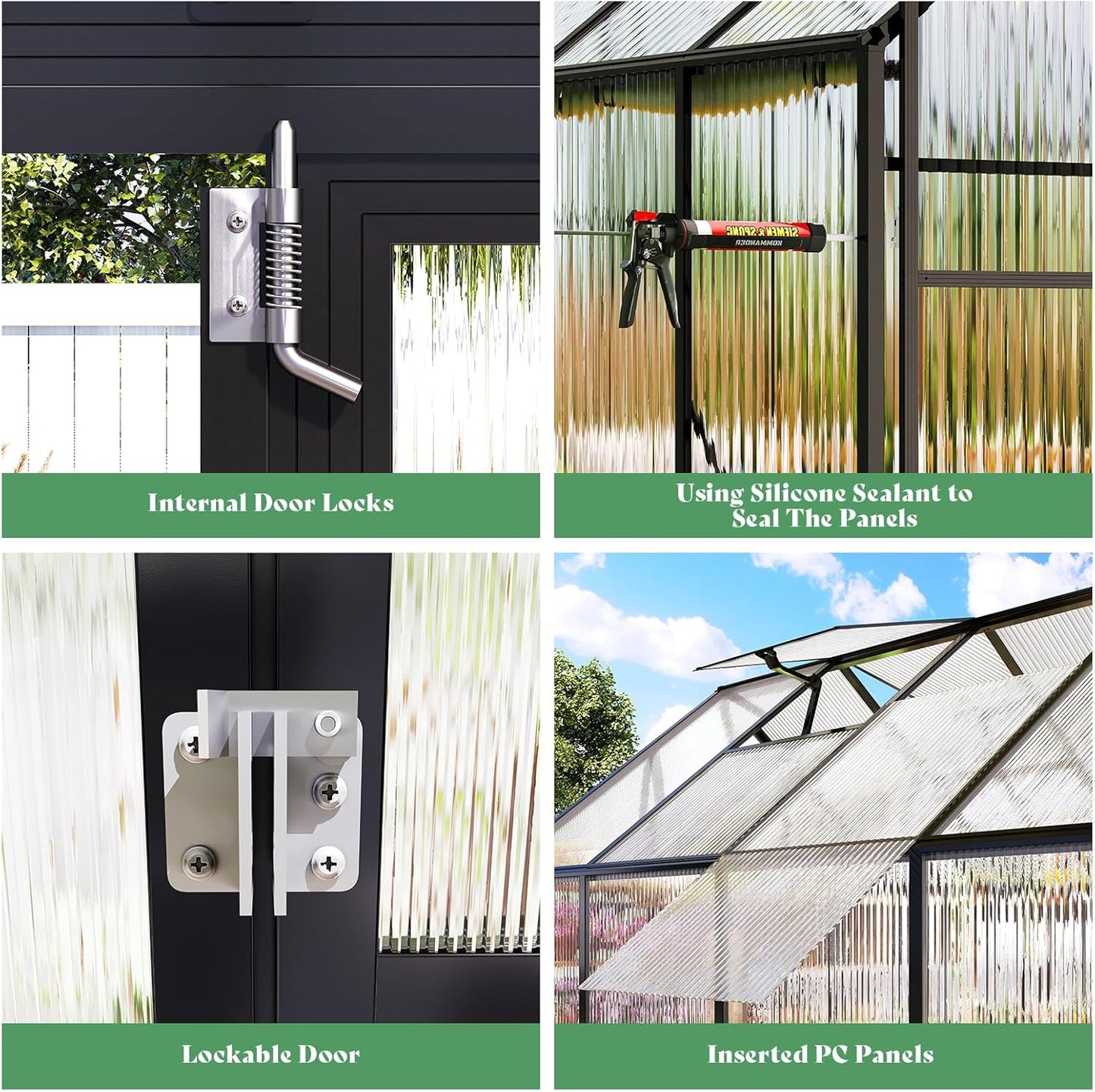 Amerlife 8x11.5x7 FT Polycarbonate Greenhouse for Outdoors, Walk-in Design with Aluminum Frame, 2 Windows and Swing Door, Heavy-Duty Greenhouse Construction for Garden, Black