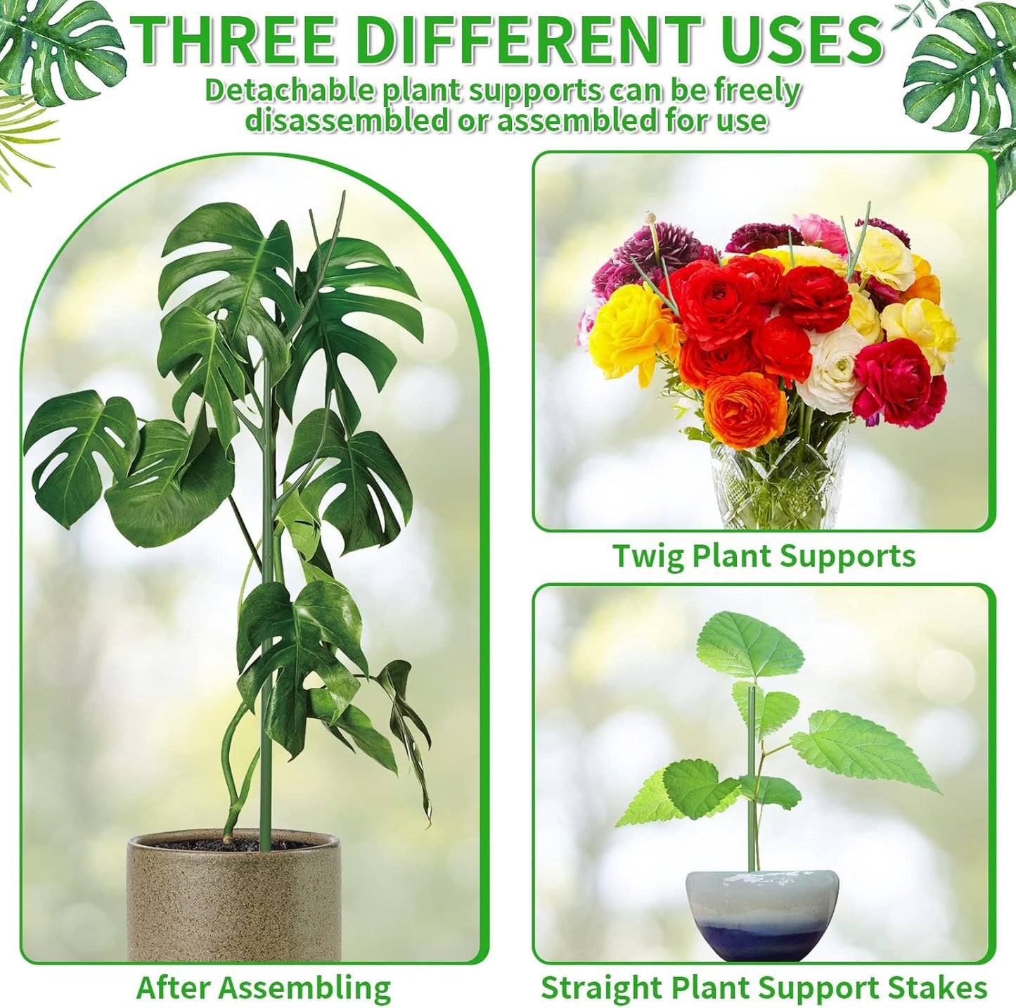 5 Pack 27.56" Detachable Twig Plant Support Stakes Set, Blends in to Plant, Branch Plant Sticks with Orchid Clips Twist Plant Ties, Twig Trellis for Indoor Outdoor Plants Potted Plants Flower