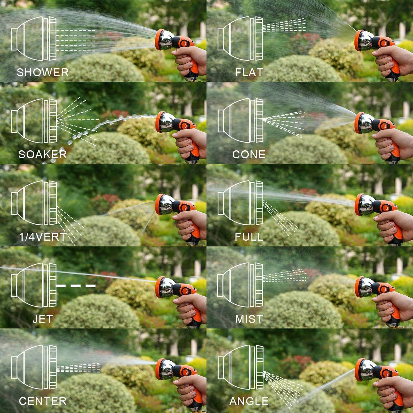 Garden Hose Nozzle, Hose Sprayer Nozzle with 10 Spray Patterns, High Pressure Water Hose Nozzle Heavy Duty Metal Hand Sprayer for Car Wash, Plants, Pets & Outdoor Cleaning, Orange