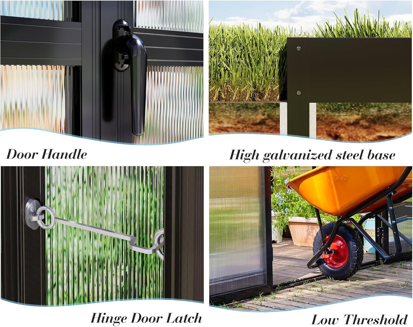 Jocisland 14x9.5x9 FT Polycarbonate Greenhouse- 6 FT Wall Height Outdoor Aluminum Greenhouses with 2 Ventilation and Rain Gutter, Double Doors with Hook, Walk-in Greenhouse for Backyard Garden