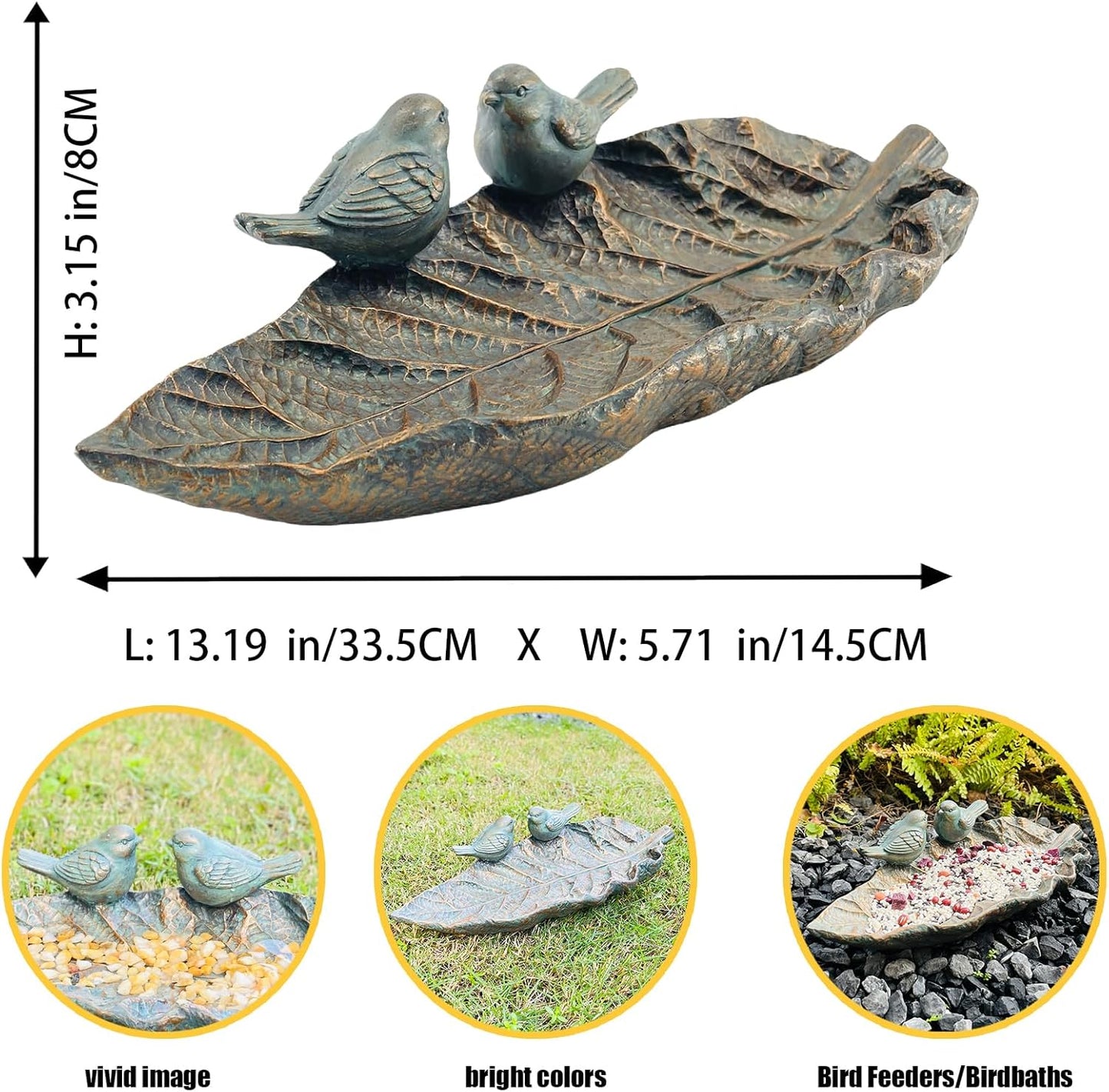 Outdoor Garden Bird Bath Sculpture, Polyresin on Leaf Bird Feeder, Garden Patio Deck Ground Gifts for The Family