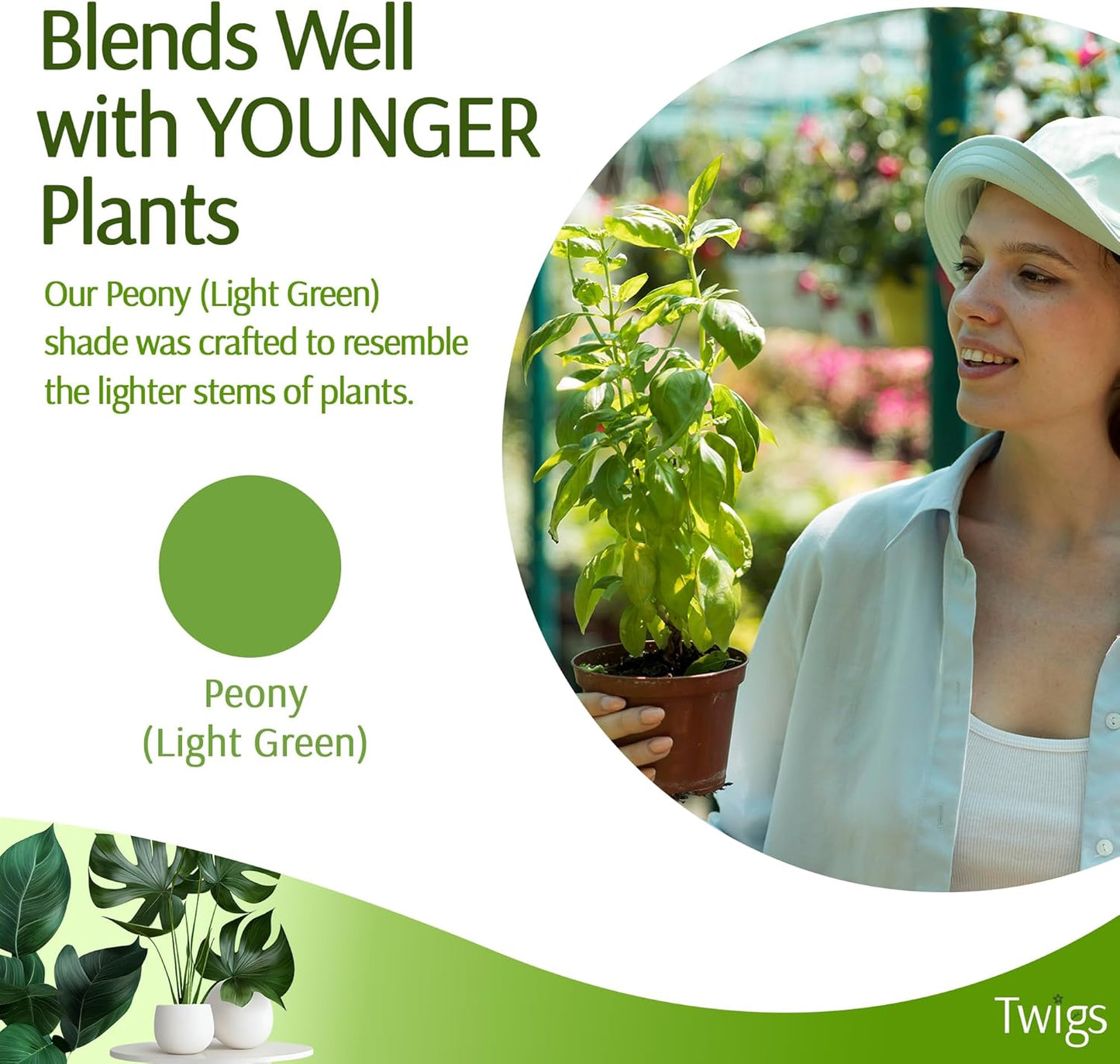 Stackable Plant Support Stakes, Stem Holder Structure for Indoor & Outdoor, Garden Accessories for Climbing & Potted Plants, Trellis Alternative - Peony (Light Green), 10 Pack, 17" L