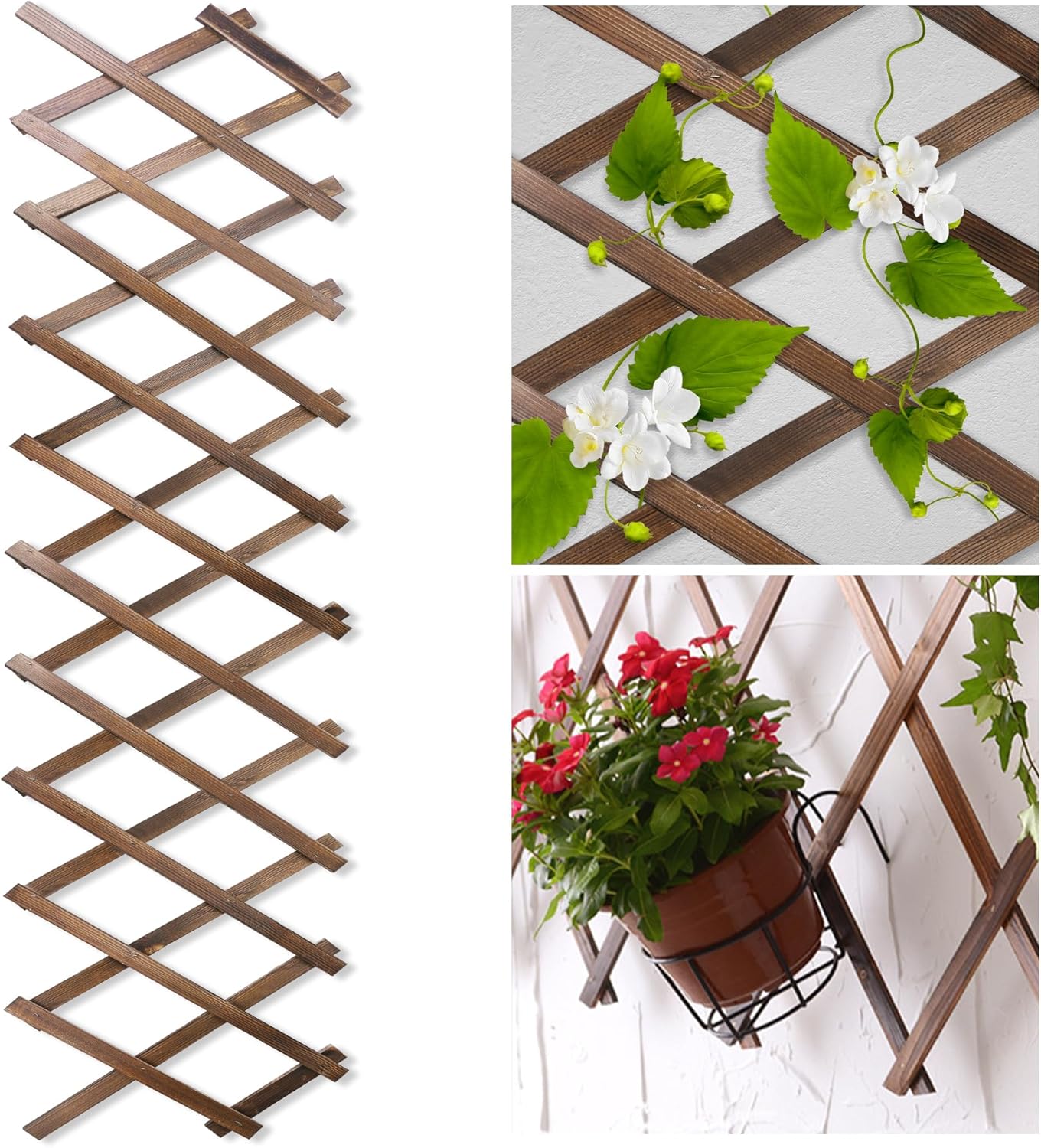 Wood Lattice Fence Panels for Outside 13.4"x78.8" Expandable Natural Wooden Wall Trellis Board Decorative Lattice Trellis Frame for Climbing Plants Vine Ivy Rose Outdoor Balcony Garden 4 Pcs