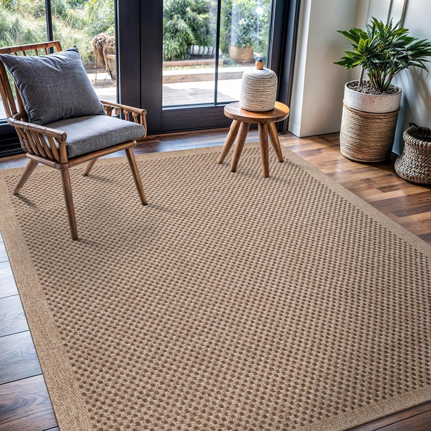 CAMILSON Easy Jute Rug 4x6, Indoor Outdoor Natural Color Fiber Area Rugs for Living Room Patio and Kitchen Rug, Sisal Boho Woven Design, Easy-Cleaning, Washable Outside Carpet Alfombras para(4 x 6)