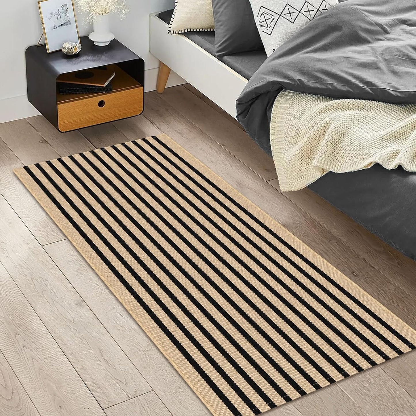 IOHOUZE Striped Area Rug 2'x4.3' Front Door Rugs Small Washable Area Rug for Front Porch, Spring Summer Welcome Door Mats Outdoor Indoor, Doormat for Entryway Porch Entrance, Tan/Black