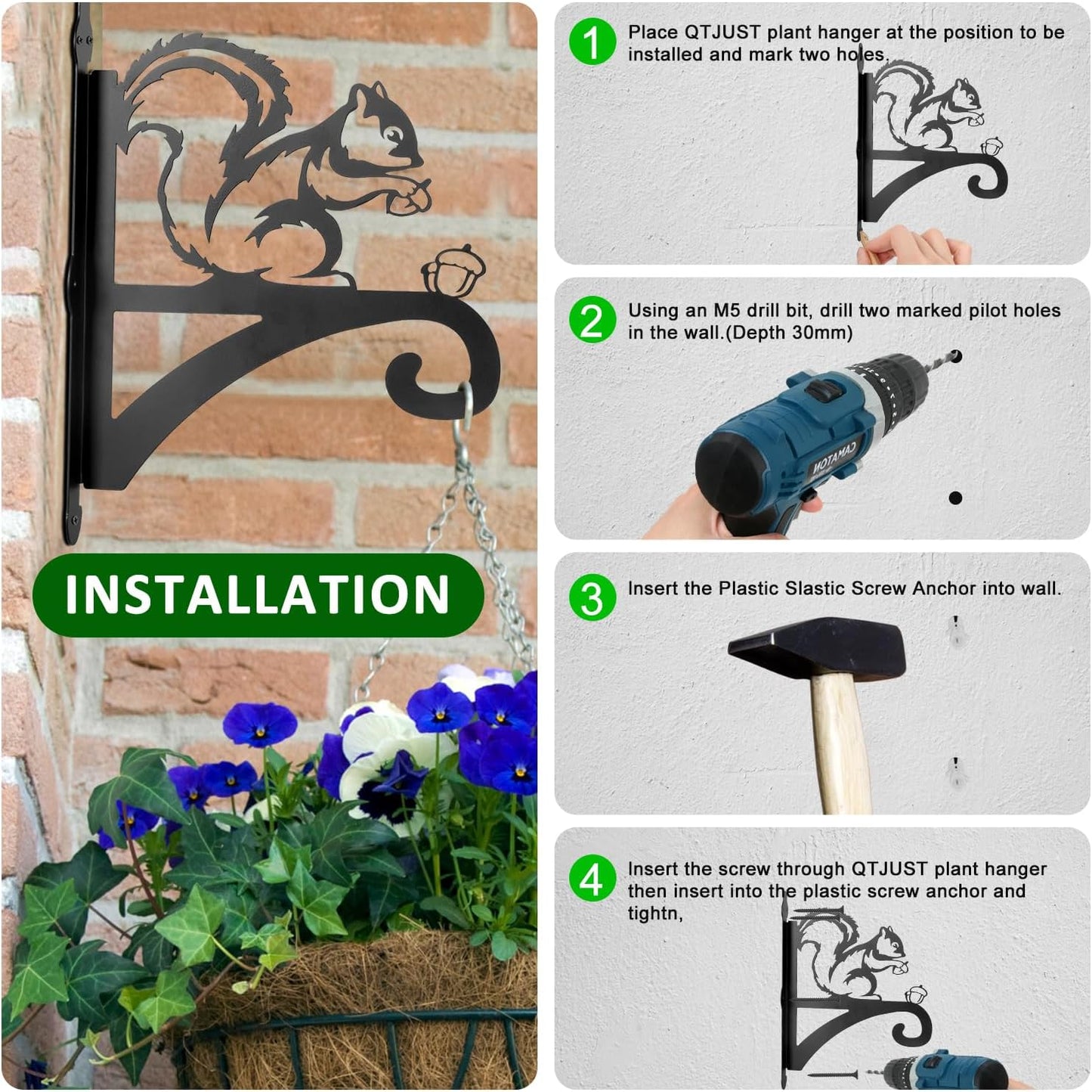 ATKKE Hanging Plant Bracket Hangers Indoor Iron Wall Mount,11” Squirrel Silhouette Ornamental Iron Hangers Hookers for Flower Pot Lantern Bird Feeder Wind Chimes