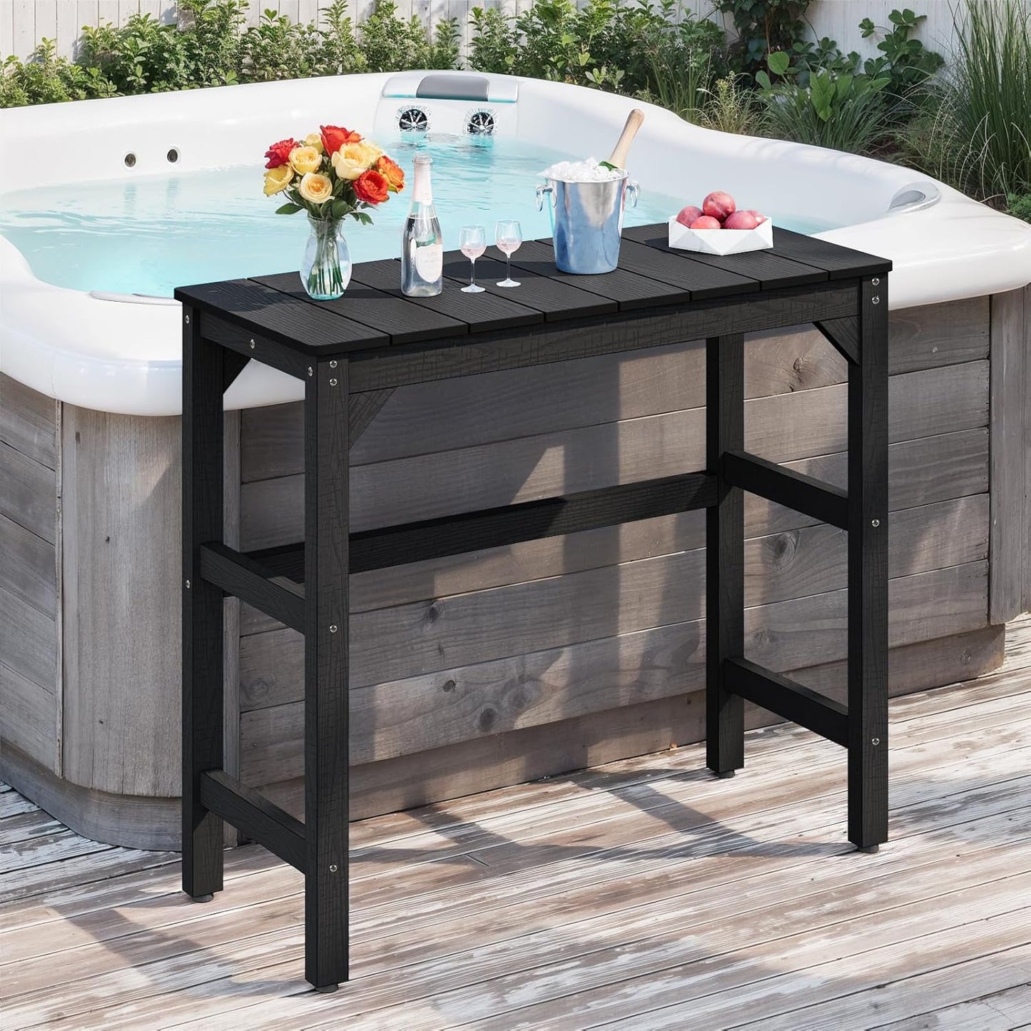 Outdoor Bar Table, 42" Weatherproof Patio Bar Height Counter Table, HIPS Material, Waterproof, for Outside, Garden, Backyard, Balcony, Poolside, Black