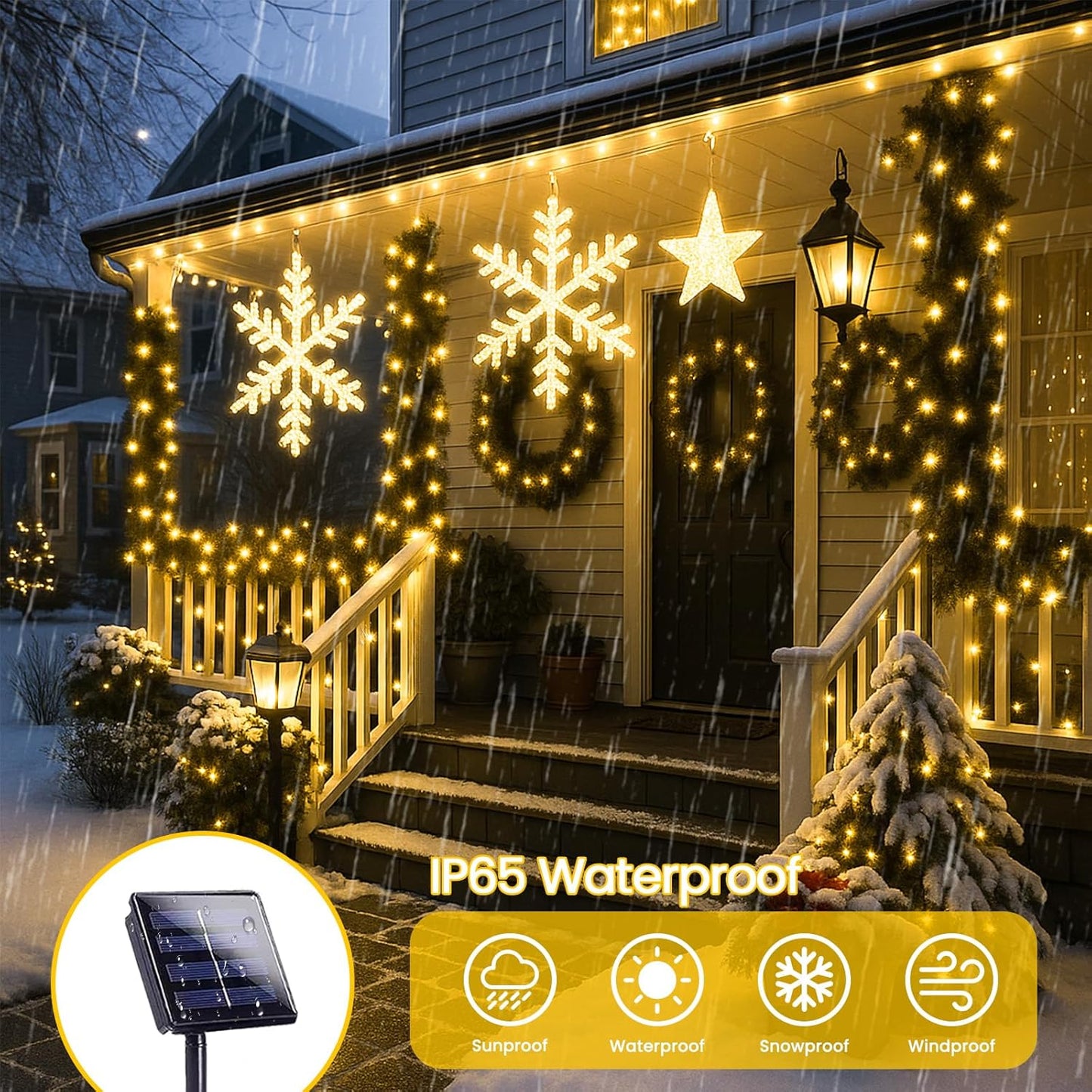 4 Pack 180FT Solar String Lights for Outside, Super Bright 320 LED Solar Light Outdoor Waterproof with 8 Modes, Green Wire Solar Twinkle Fairy Lights for Xmas Tree Party Yard Decorations (Warm White)