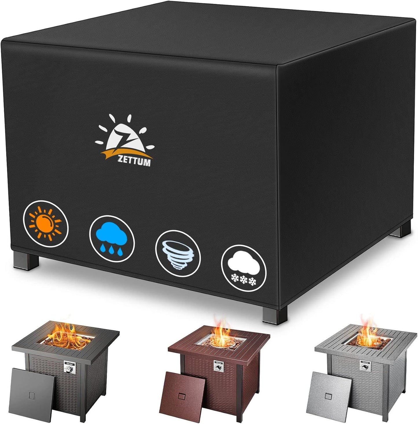 Fire Pit Cover Square 40 Inch - Outdoor Firepit Cover Heavy Duty & Waterproof, 600D Patio Fire Table Cover Gas Fire Pit Accessories Fade & Weather Resistant - 40 x 40 x 20 Inch