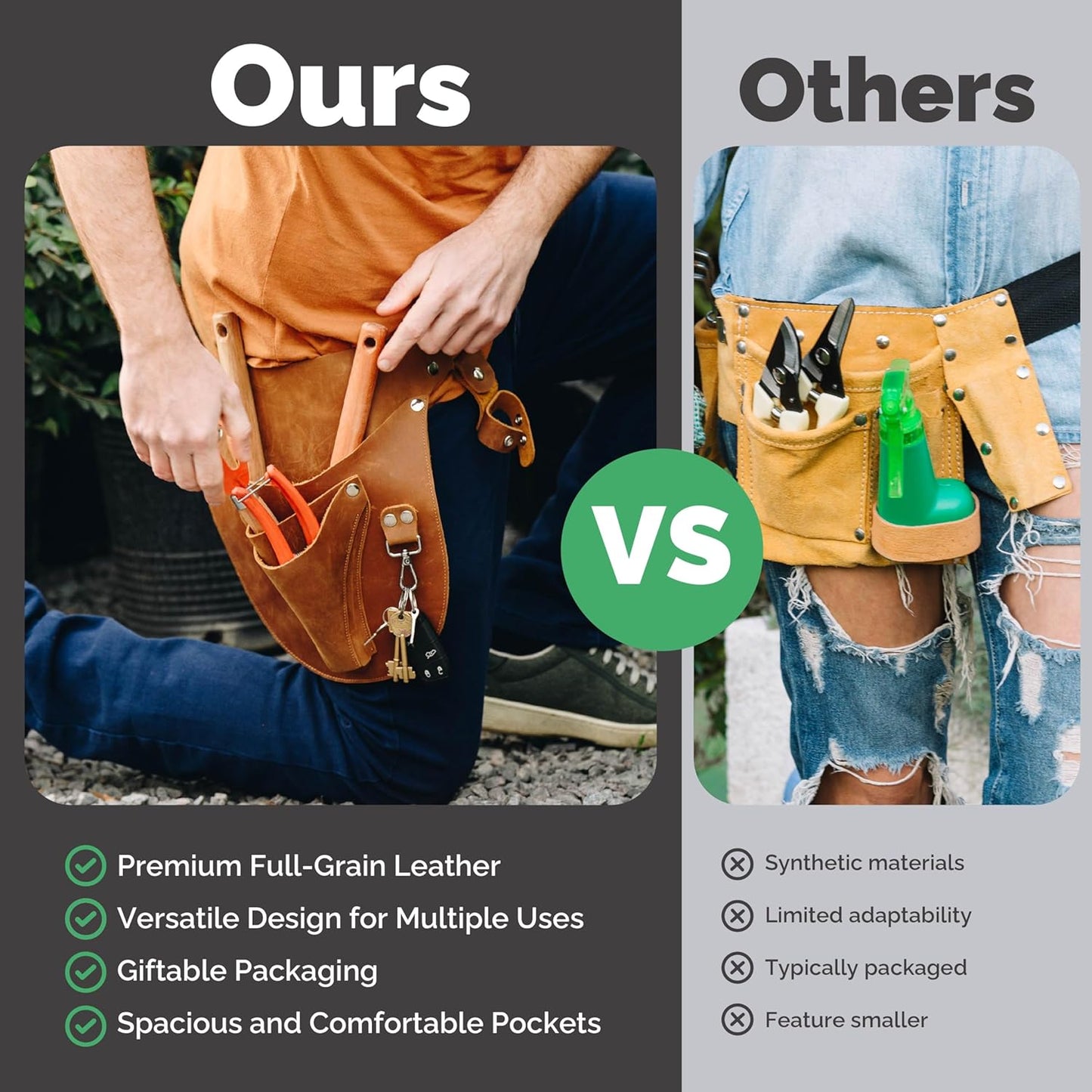 Botanica Leather Garden Tool Belt for Women with Glove Holder - Florist Belt - Durable Gardeners Tool Belt for Women - Gardening Belt - Gardening gift for women - Utility belt