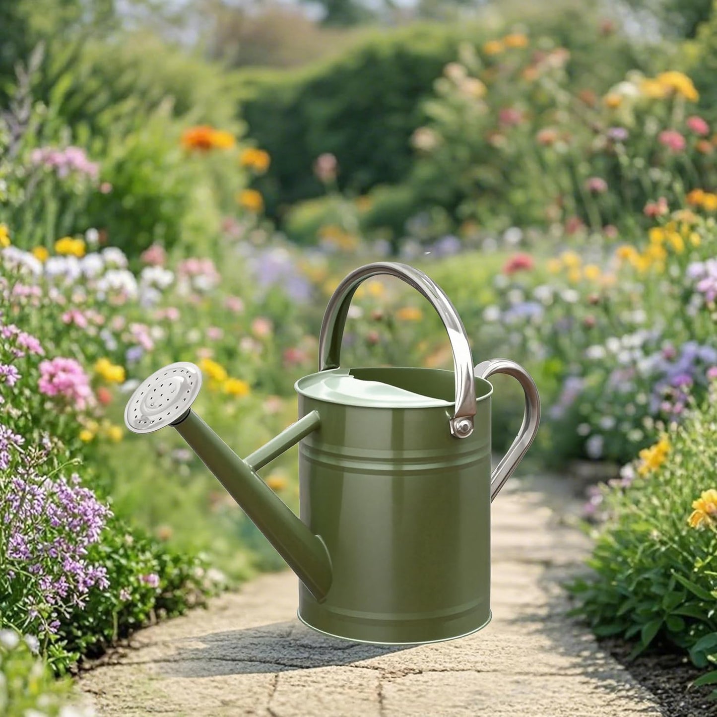 Metal Watering Can, One Gallon Watering Cans Stainless Steel for Outdoor Indoor Garden Plants Watering (Emerald Green)