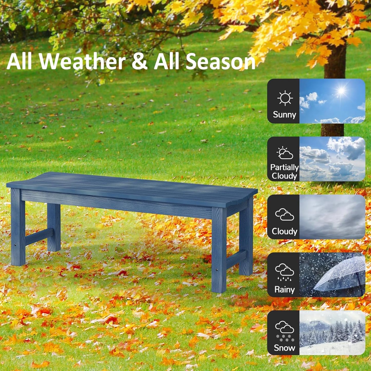 Outdoor Bench Set of 2, 2-Person Patio Backless Benches, HIPS Weatherproof Garden Bench That Never Rot and Fade, Suit for Backyard, Church, Patio, Deck and Entryway (Blue)