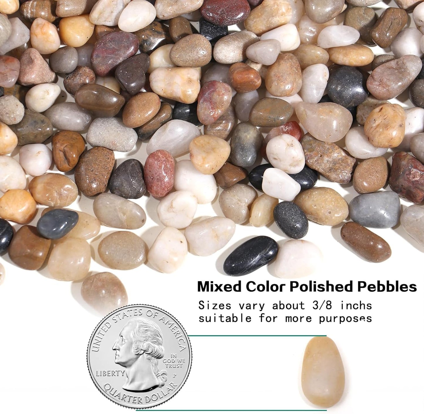 Calofulston 15lb Pebbles, 3/8 Inch Small Pebbles for Indoor Plants, Aquariums, Bamboo, Succulent, Vase, Outdoor Landscaping, Decorative Polished Plant Rocks for Pots Indoor, Mixed Color