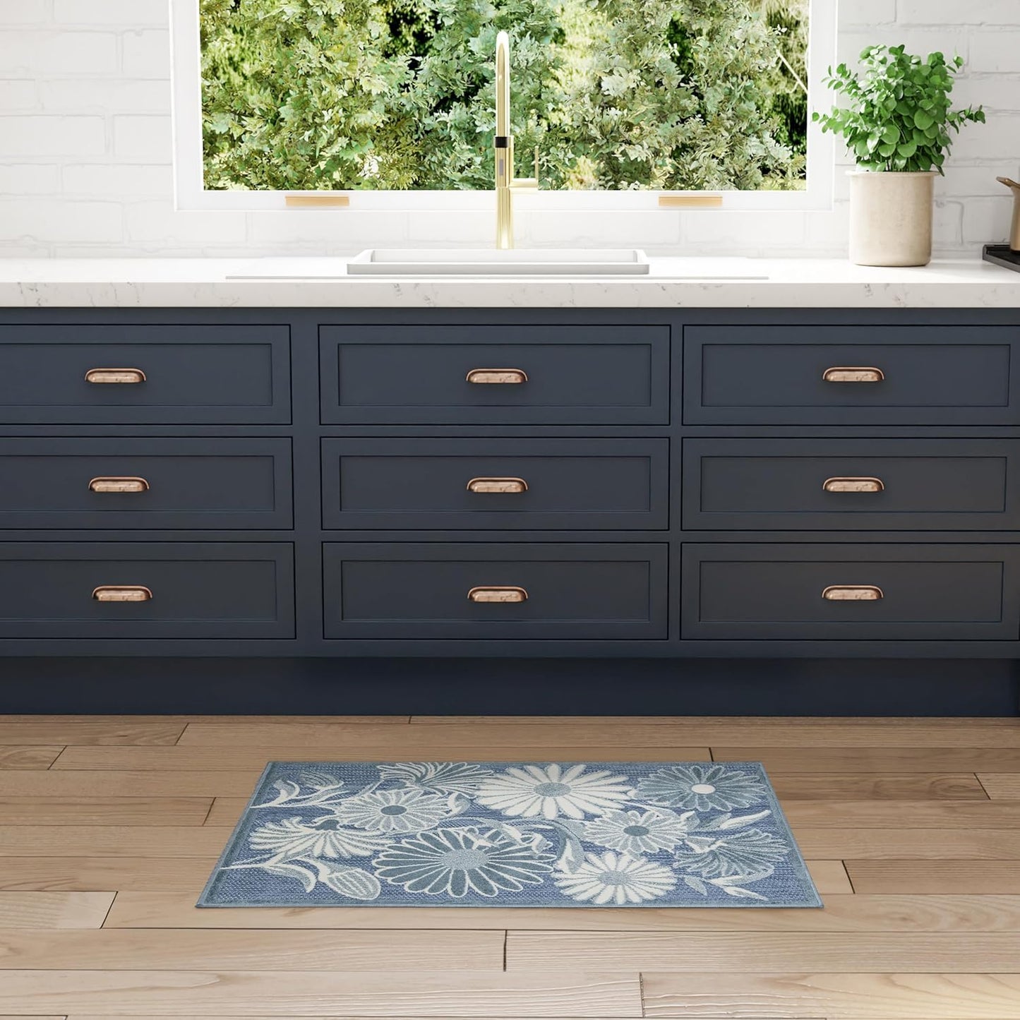 Nourison Aloha Blue 2'8" x 4' Area Rug - Easy Clean, Non Shedding, Bed Room, Living Room, Dining Room, Kitchen (3' x 4')