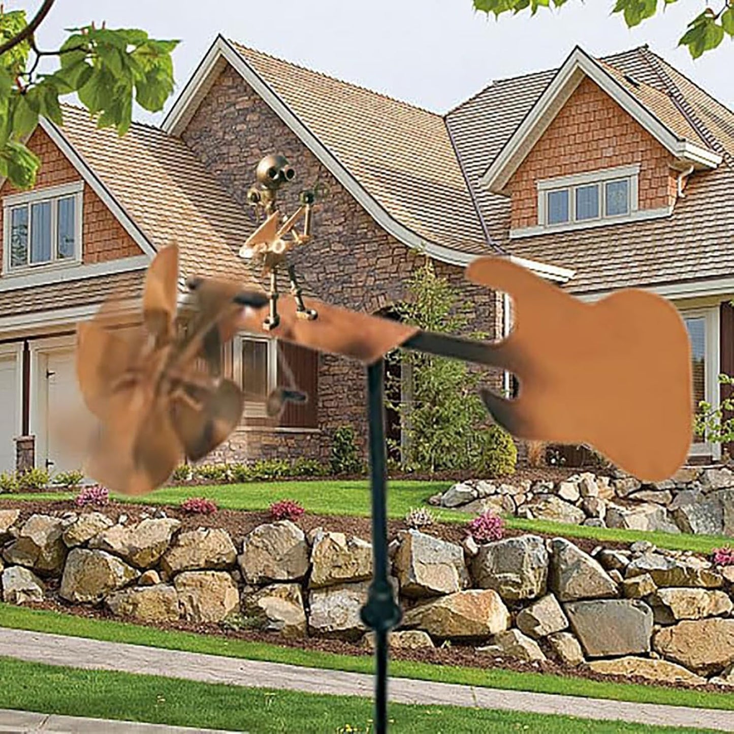 Guitarist Wind Sculptures & Spinners, Kinetic Sculpture Windmills, Metal Art Musician Figurine Wind Mill for Garden Yard Lawn Patio, Unique Garden Windmill Gift for Music Lover