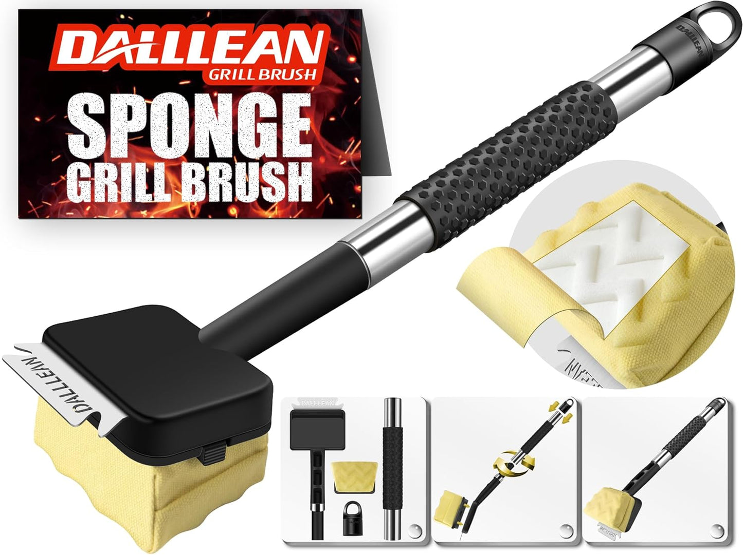 BBQ Grill Brush Bristle Free for Outdoor Grill, Replaceable Head Cleaning Brush, Steam Grate Cleaner, BBQ Cleaning Brush, Scraper for Grill Grates, Safe Barbecue Grill Brush